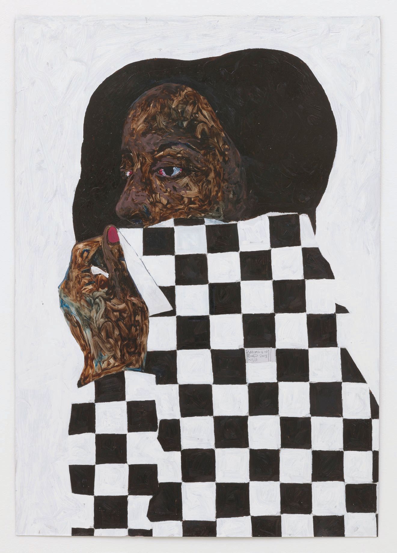 Amoako Boafo, "Black and White" (2018). Both works on view through February 27, 2022 as part of 'Amoako Boafo - Soul of Black Folks' at the Museum of the African Diaspora in San Franciso. PHOTO COURTESY OF AMOAKO BOAFO AND ROBERTS PROJECTS, CULVER CITY
