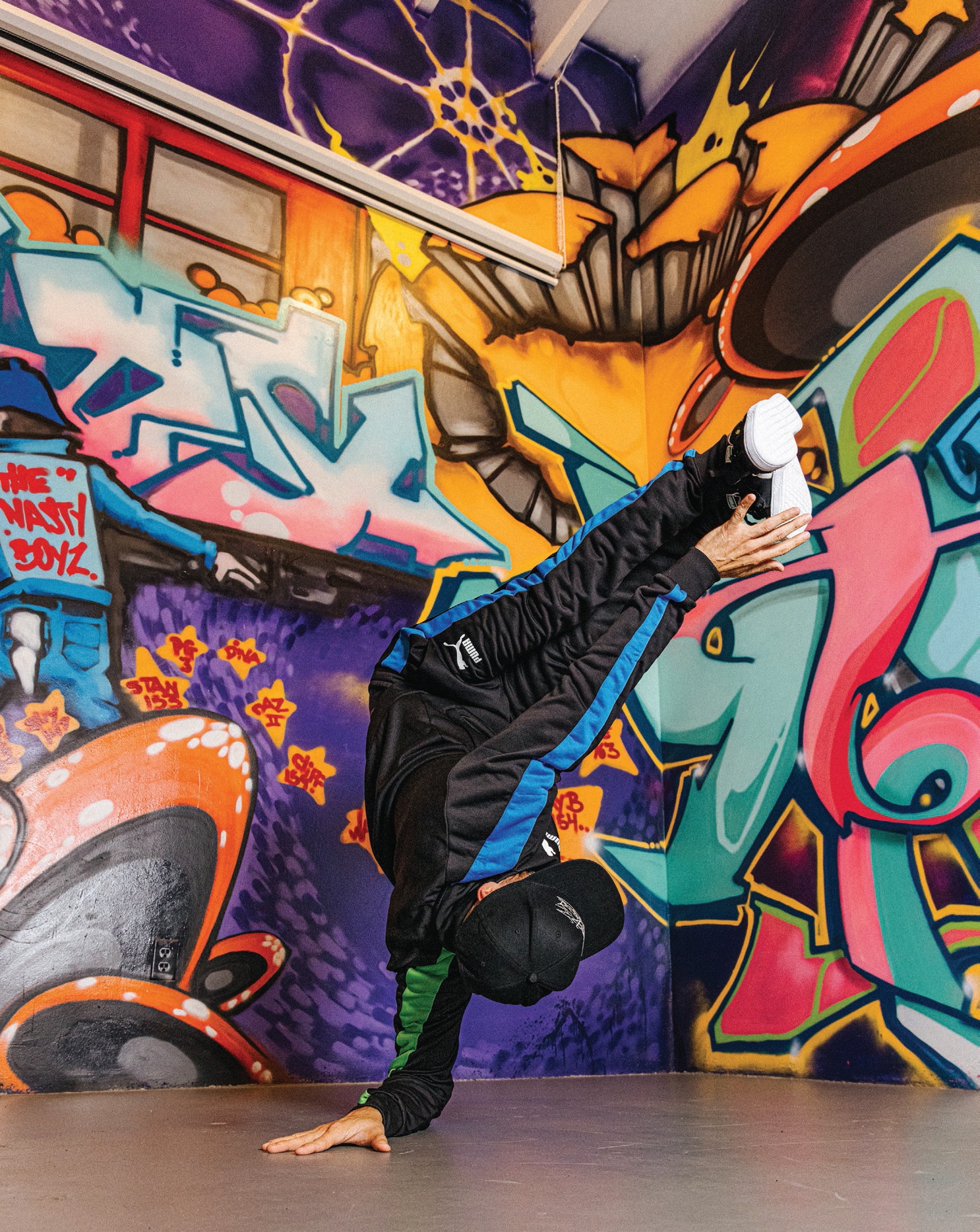 A breakdancer performs inside the museum. PHOTO COURTESY OF MUSEUM OF GRAFFITI
