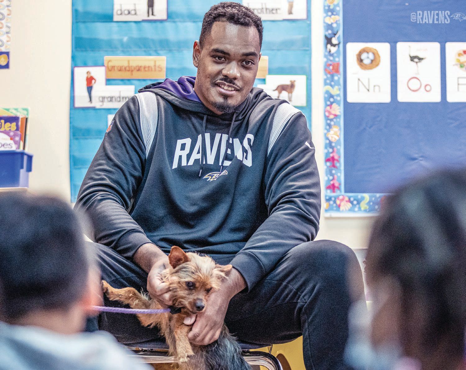 Stanley visited Patterson Park Public Charter School in Baltimore in November 2022. PHOTO COURTESY OF BALTIMORE RAVENS AND ROC NATION SPORTS