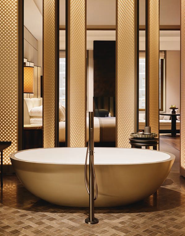A soaking tub awaits in the 5th Avenue junior suite. PHOTO COURTESY OF AMAN NEW YORK