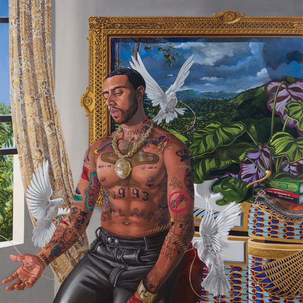 Vic Mensa's VICTOR album artwork was painted by Terron Cooper Sorrells. The album's main theme is redemption, which is reflected in representation of Egyptian goddess Isis as doves sewing the rapper (who represents Egyptian god Osiris) back together. ARTWORK BY TERRON COOPER SORRELLS