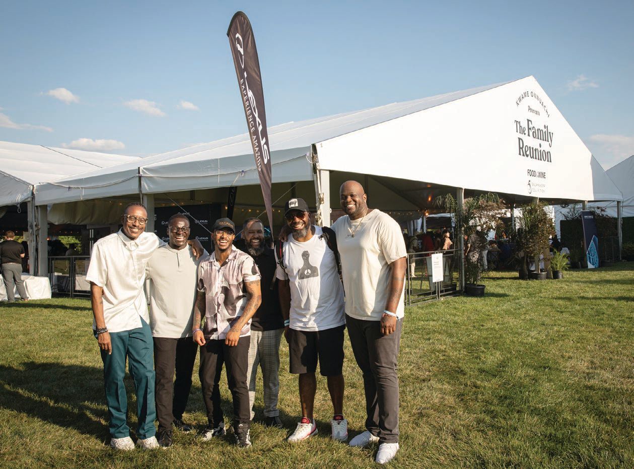 Chefs Gregory Gourdet, Serigne MBaye, Kwame Onwauchi, Damarr Brown, Peter Prime and Tavol Bristol-Joseph at Salamander Middleburg's The Family Reunion event in August 2023. BY CLAY WILLIAMS
