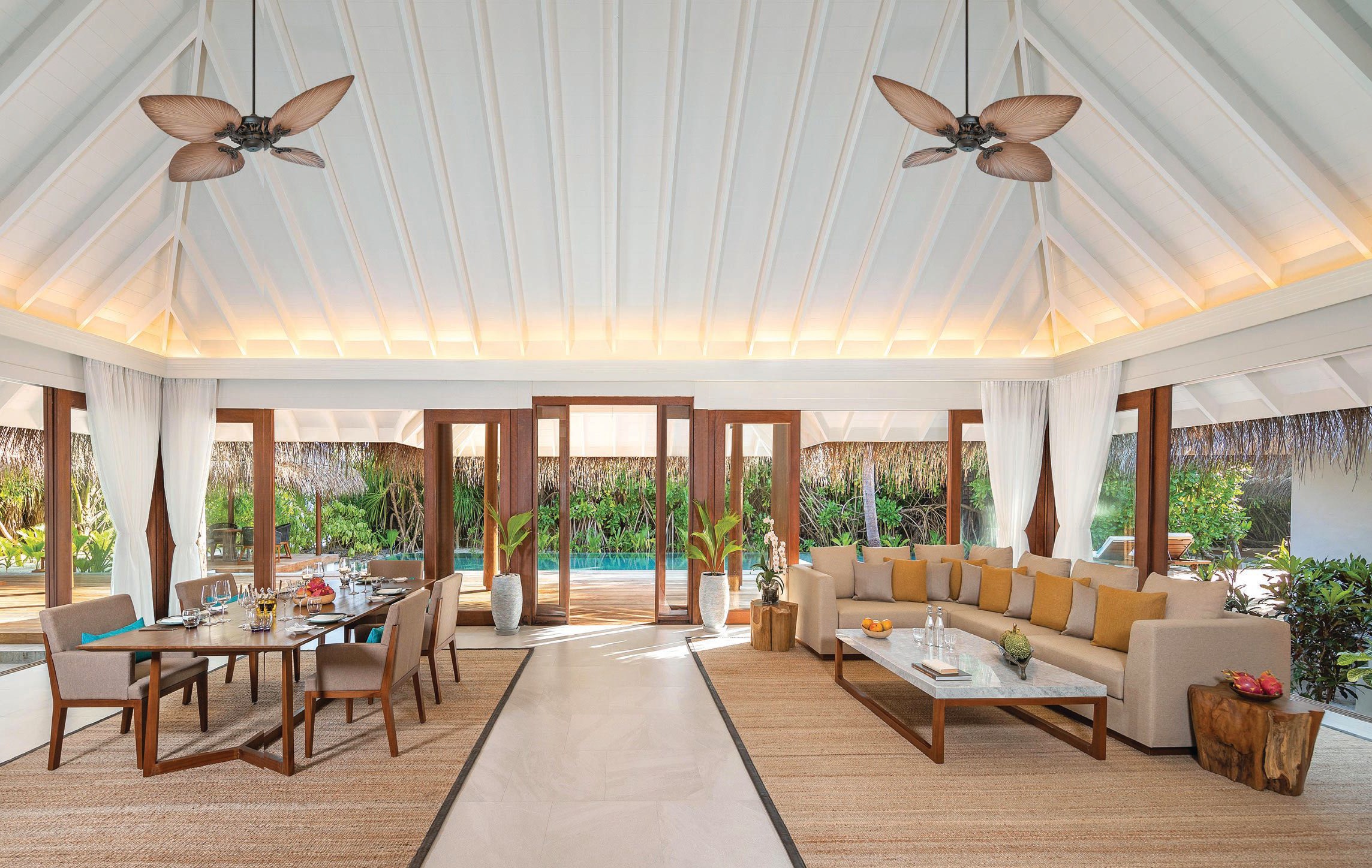 Inside a living area of the resort’s three-bedroom beach-pool residence PHOTO COURTESY OF ANANTARA KIHAVAH MALDIVES
