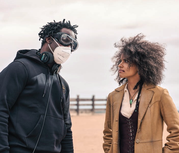 Behind the scenes with director Jeymes Samuel and Zazie Beetz PHOTO BY DAVID LEE, NETFLIX © 2021